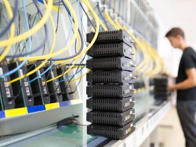 Networking hardware test bench at modern technology
